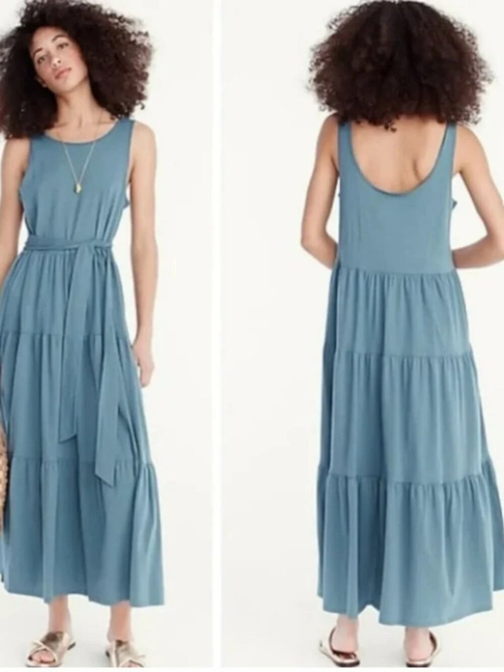 Coastal Beach Boho Resort Relaxed J. Crew Teal Green Cotton Maxi Dress Small